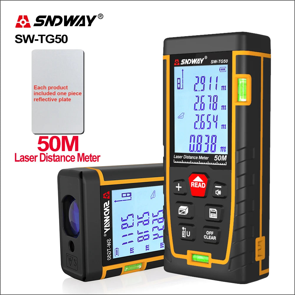 SW-TG50 Range Finder Laser Double Horizontal Bubble Distance Meter 50M 70M 100M Range Battery-Powered Hand Tool Device SW-TG50 Range Finder Laser Double Horizontal Bubble Distance Meter 50M 70M 100M Range Battery-Powered Hand Tool Device